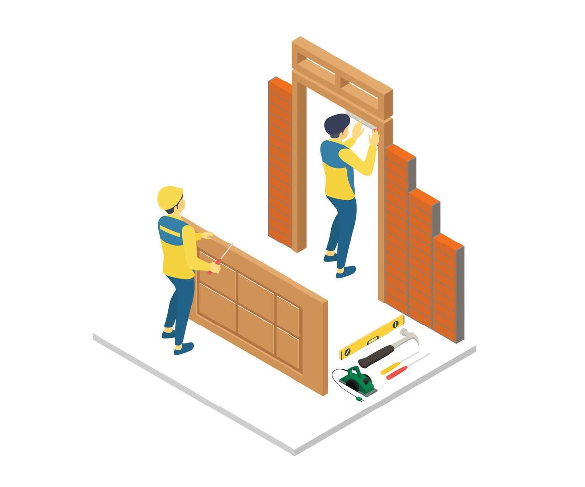 Illustration of a carpenter at work vector