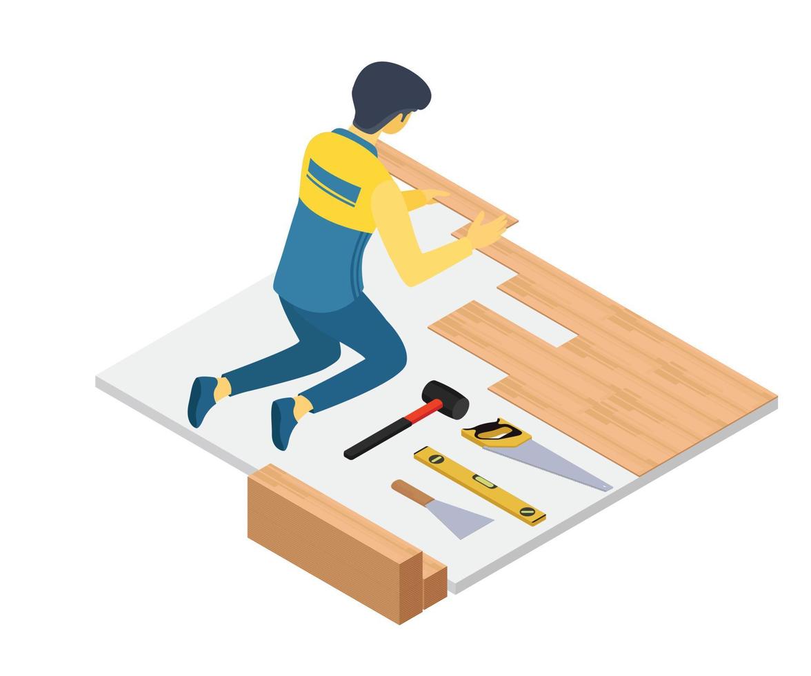Illustration of installing a wooden floor in the room vector