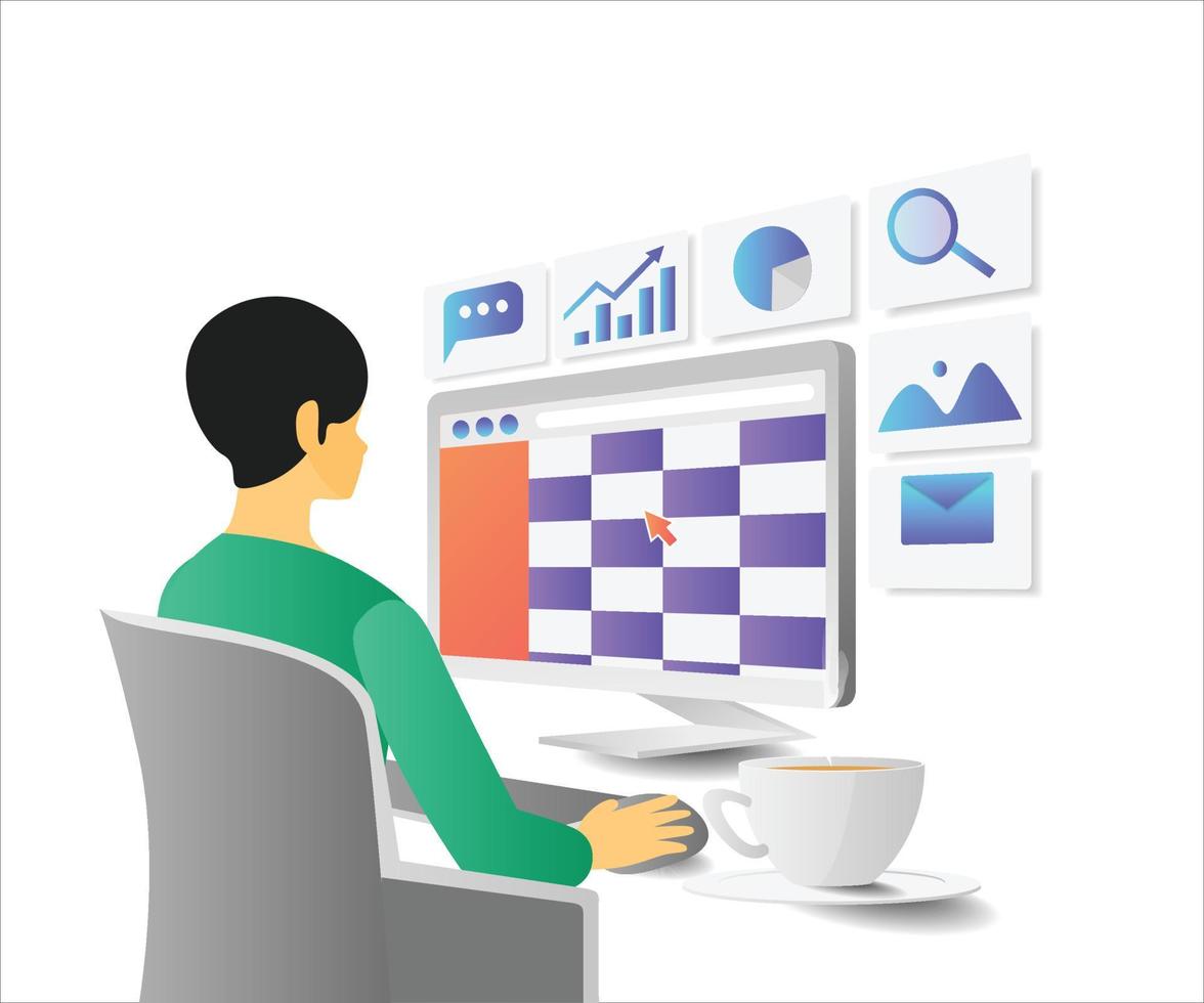 Business analysis isometric style illustration with computer vector