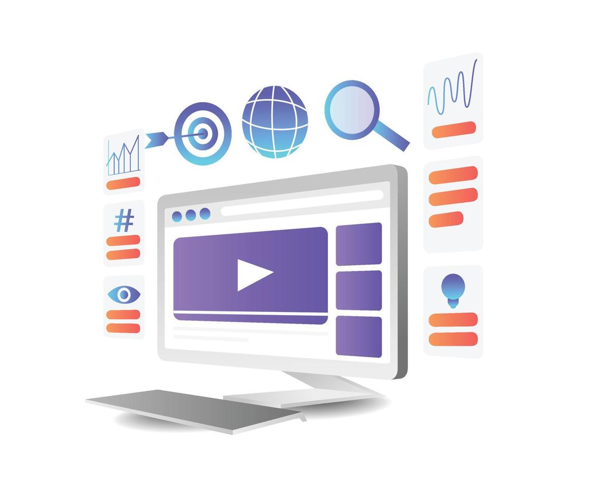 Isometric style video marketing technique illustration vector