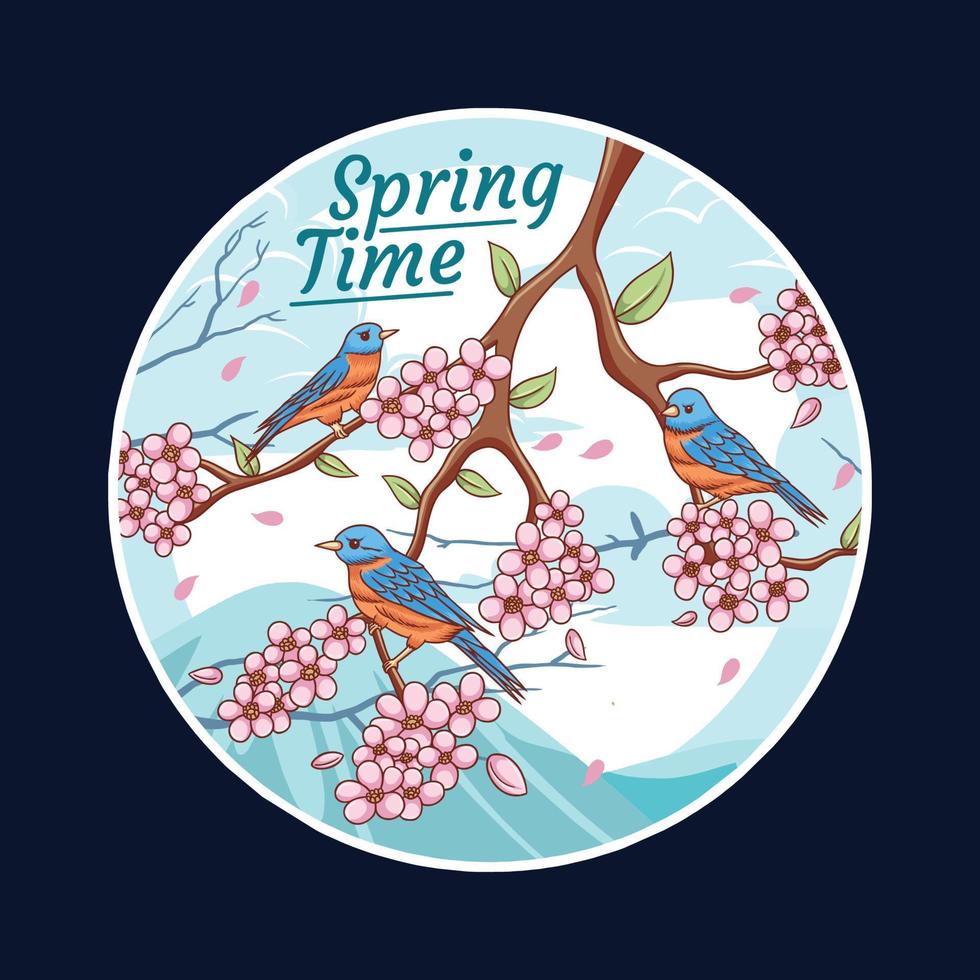 concepto de pájaro de primavera con flores de cerezo vector