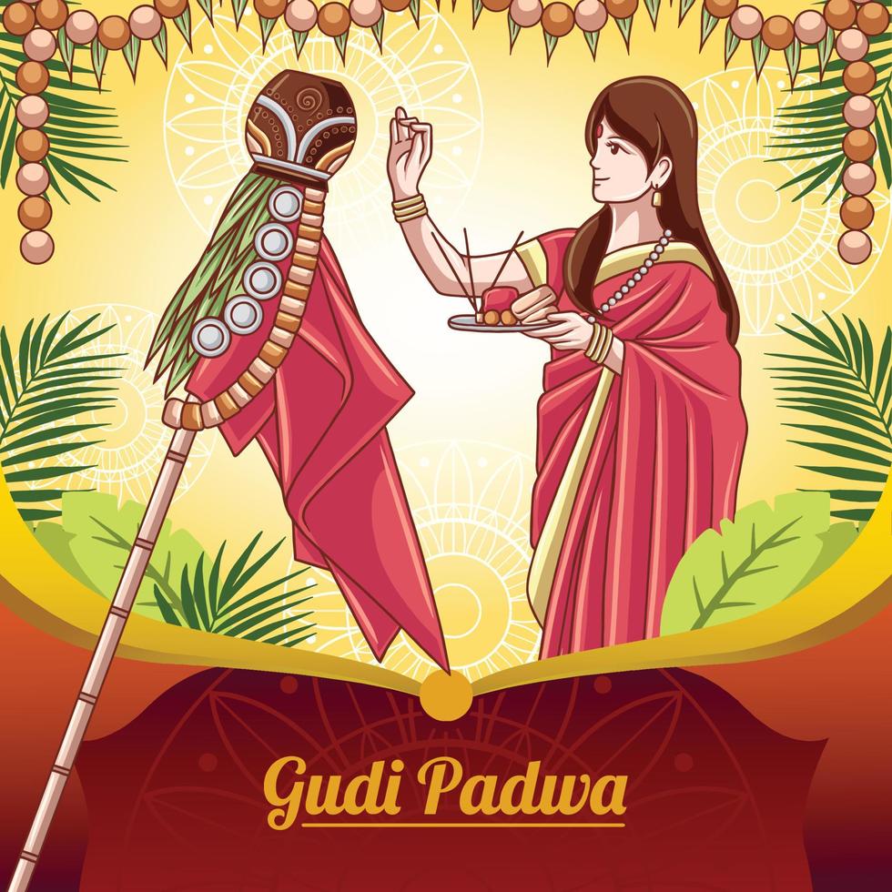 Indian Woman Celebrating Gudi Padwa vector