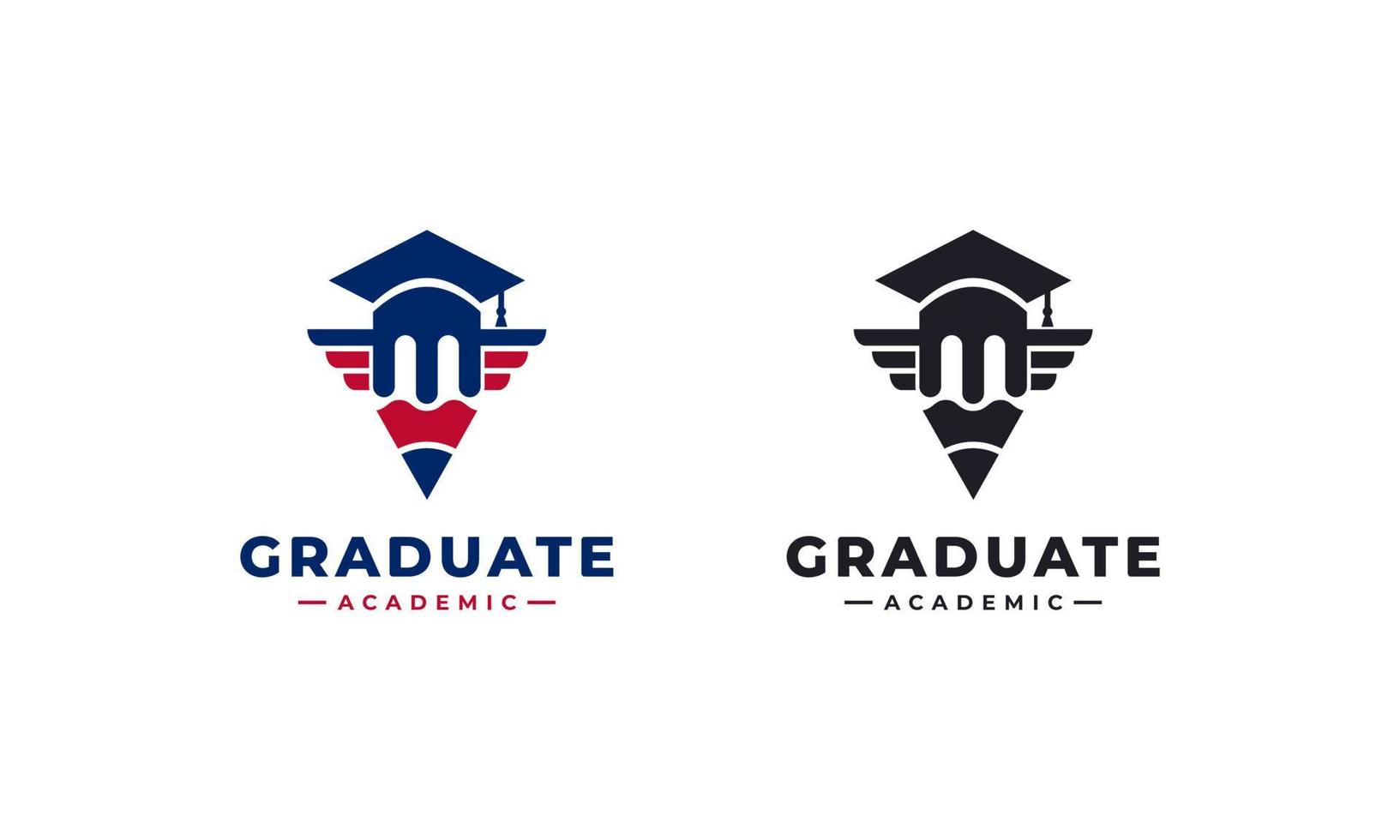 lápiz de posgrado creativo con sombrero de toga para la educación escolar universidad campus académico inspiración para el diseño del logotipo vector