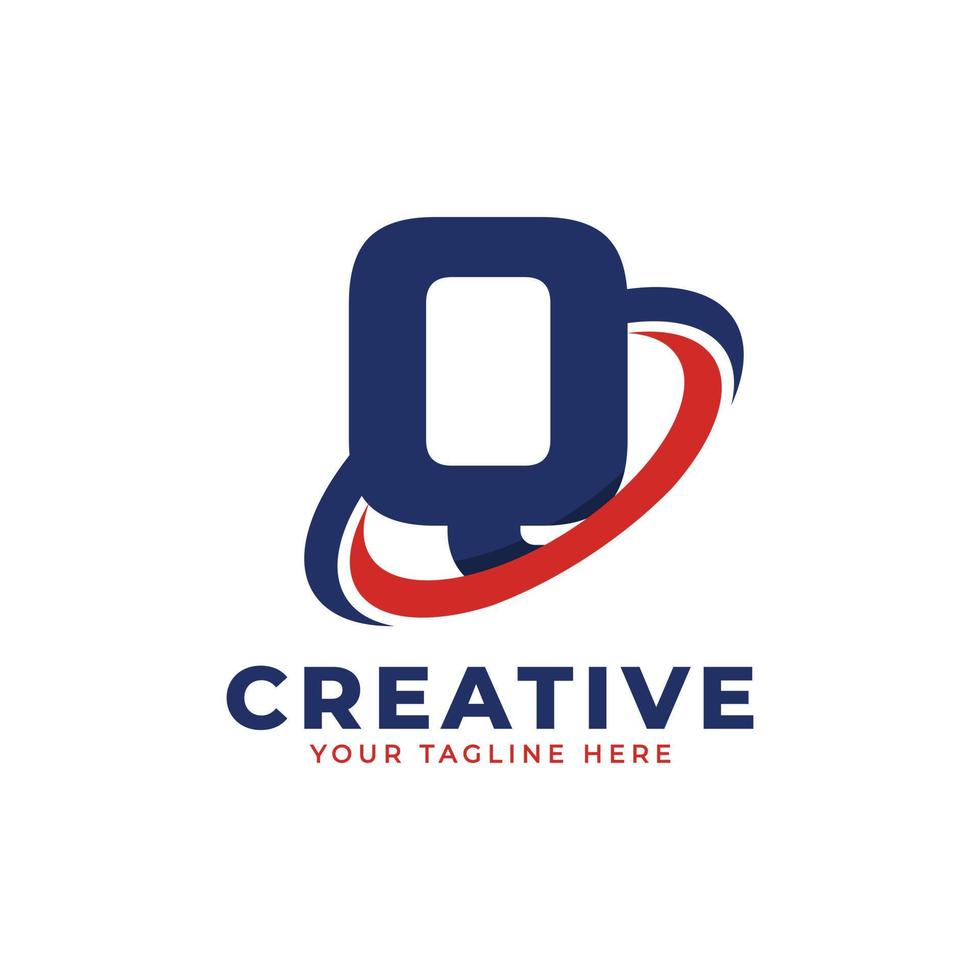 Corporation Letter Q Logo With Creative Circle Swoosh Orbit Icon Vector Template Element in Blue and Red Color.