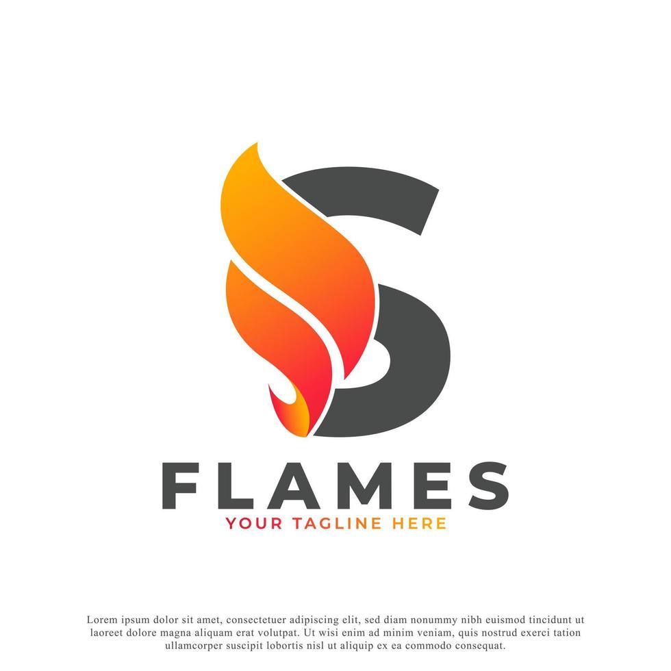 Flame with Letter S Logo Design. Fire Vector Logo Template