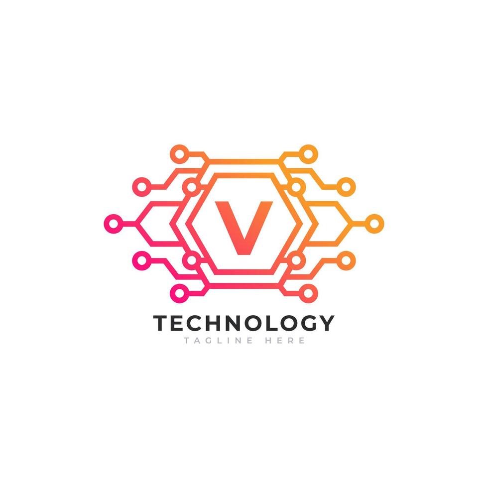 elemento de plantilla de diseño de logotipo de letra v inicial de tecnología. vector