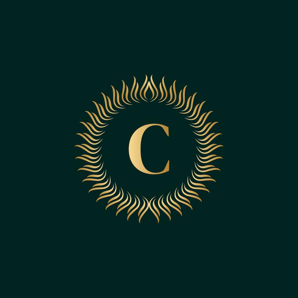 Emblem Letter C Weaving Circle Monogram Graceful Template. Simple Logo Design for Luxury Crest, Royalty, Business Card, Boutique, Hotel, Heraldic. Calligraphic Vintage Border. Vector Illusration