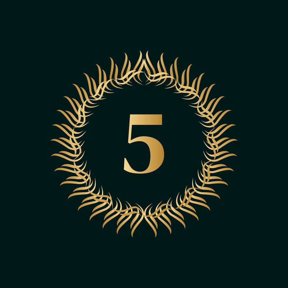 Emblem Number 5 Weaving Circle Monogram Graceful Template. Simple Logo Design for Luxury Crest, Royalty, Business Card, Boutique, Hotel, Heraldic. Calligraphic Vintage Border. Vector Illustration