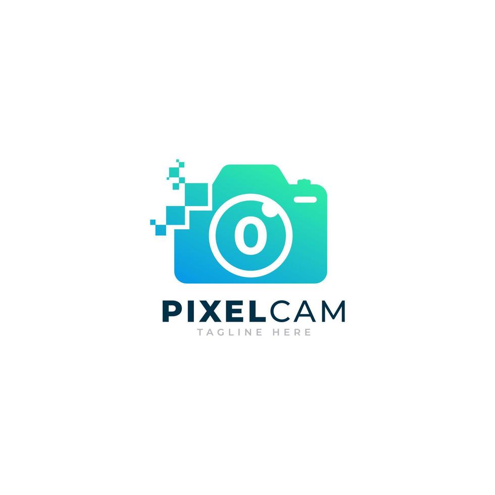 Number 0 Inside Camera Photo Pixel Technology Logo Design Template vector