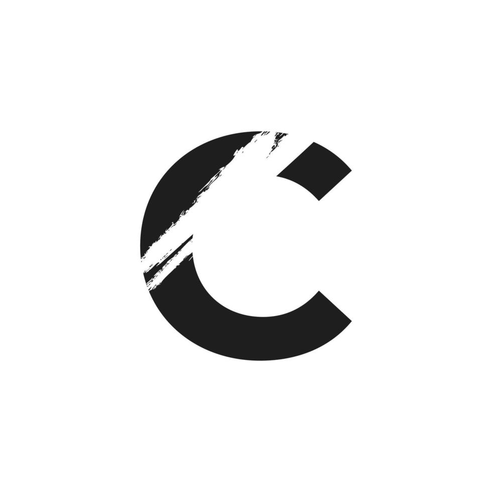 Letter C Logo with White Slash Brush in Black Color Vector Template Element