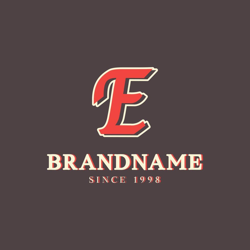 Retro Letter E Logo in Vintage Western Style with Double Layer. Usable for Vector Font, Labels, Posters etc