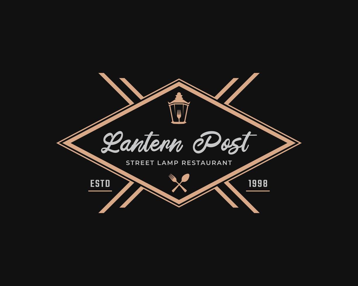 Classic Vintage Retro Label Badge for Lantern Post Street Lamp with Fork Restaurant Logo Design Inspiration vector