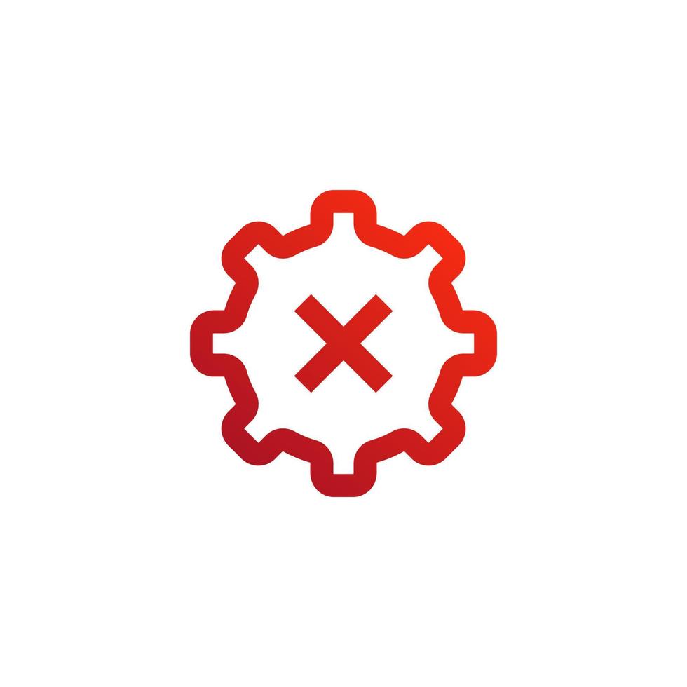 Bad Cogwheel Logo. Wrong Mark Inside Gear Red Symbol Icon Template Element vector