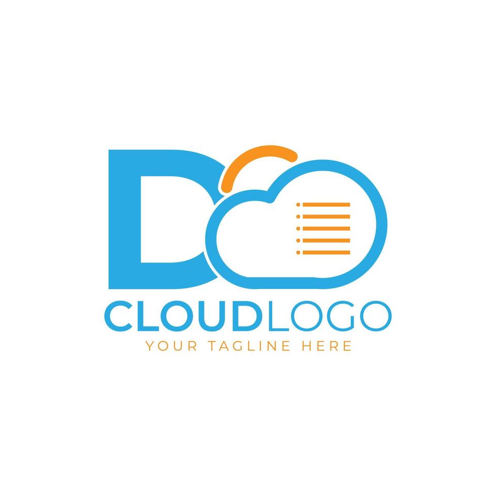 logotipo de tecnología en la nube. letra inicial d con nube y documento por concepto de tecnología. señal meteorológica de software de datos vector