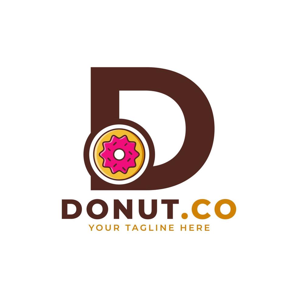 letra inicial d diseño de logotipo de donut dulce. logo para cafeterías, restaurantes, cafeterías, catering. vector