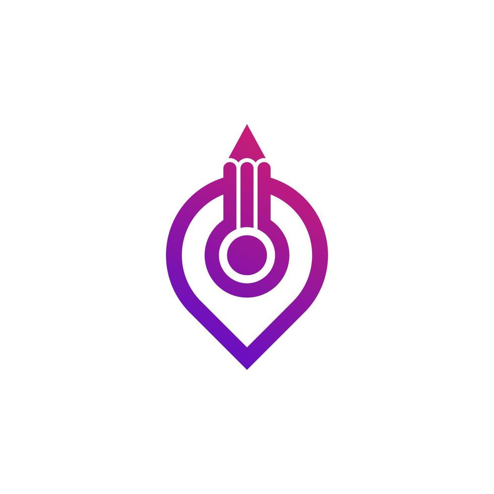 Creative Pin Location Logo. Pencil Combined with Point Map Icon Vector Illustration