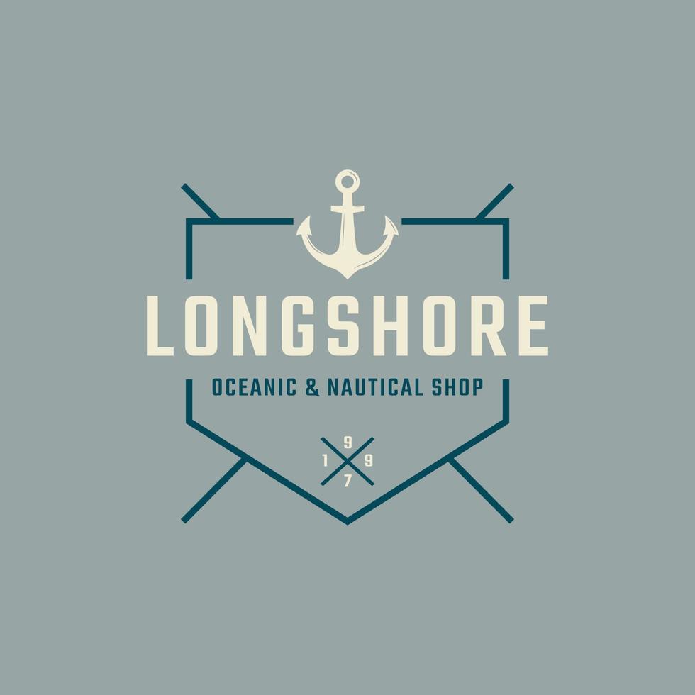 Vintage Emblem Badge Nautical and Ocean Logo with Ship Anchor Symbol for Marine in Retro Style Vector Illustration