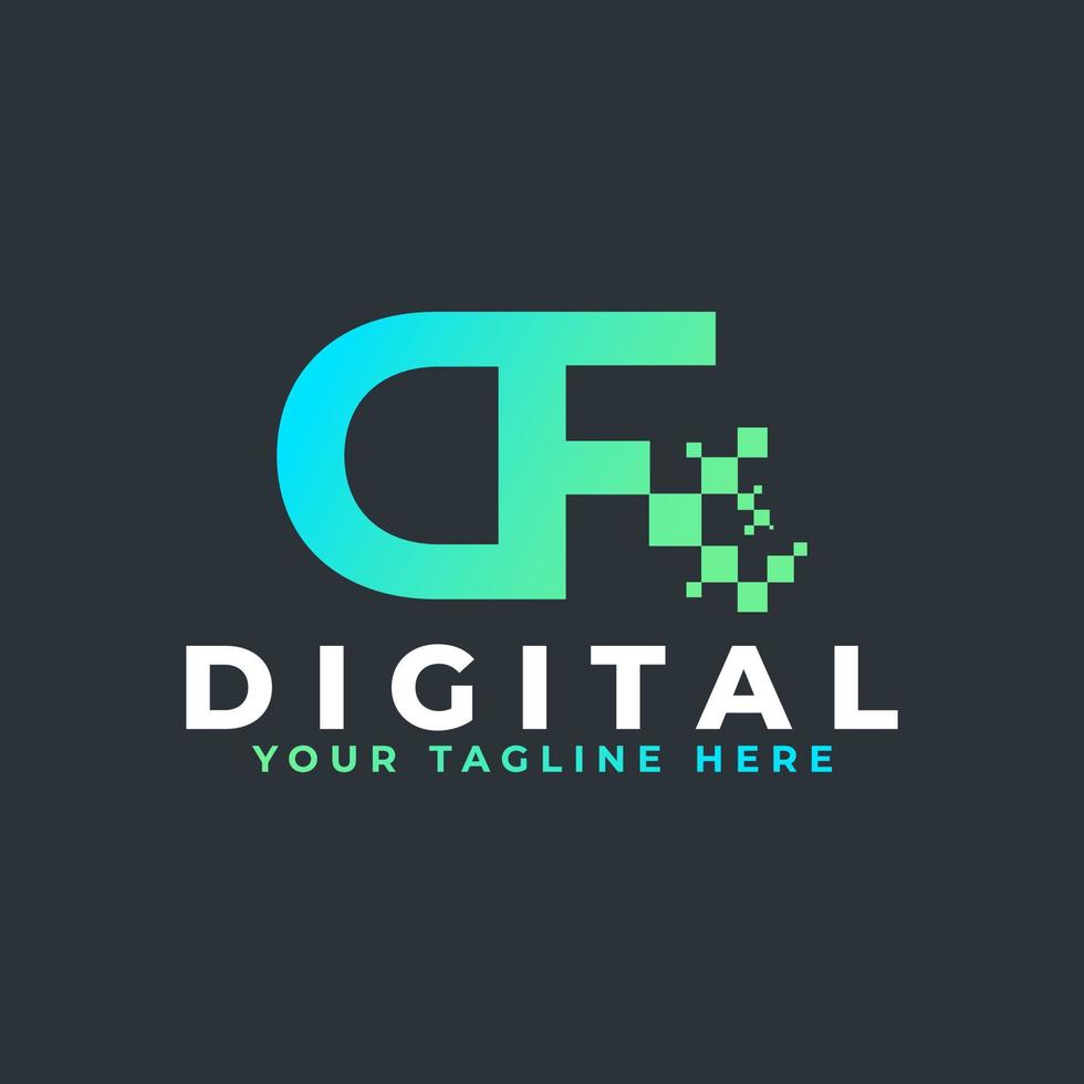 Tech Letter DF Logo. Blue and Green Geometric Shape with Square Pixel Dots. Usable for Business and Technology Logos. Design Ideas Template Element. vector