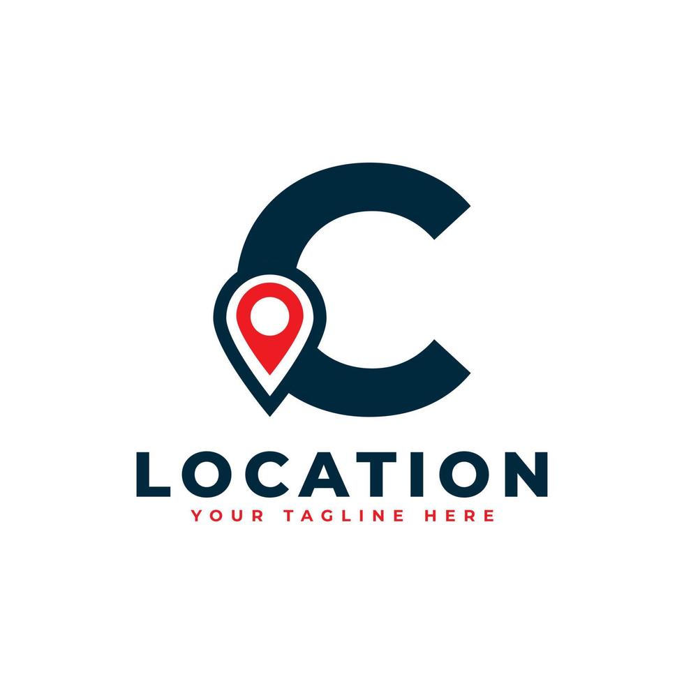 Elegant Letter C Geotag or Location Symbol Logo. Red Shape Point Location Icon. Usable for Business and Technology Logos. Flat Vector Logo Design Ideas Template Element.