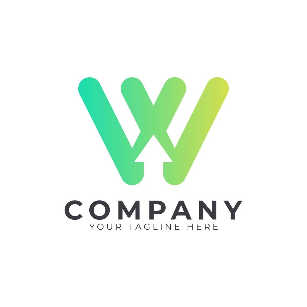 Creative Initial Letter W Logo Arrow. Yellow and Green Shape with Negative Space Arrow inside. Usable for Business and Branding Logos. Flat Vector Logo Design Ideas Template Element. Eps10 Vector