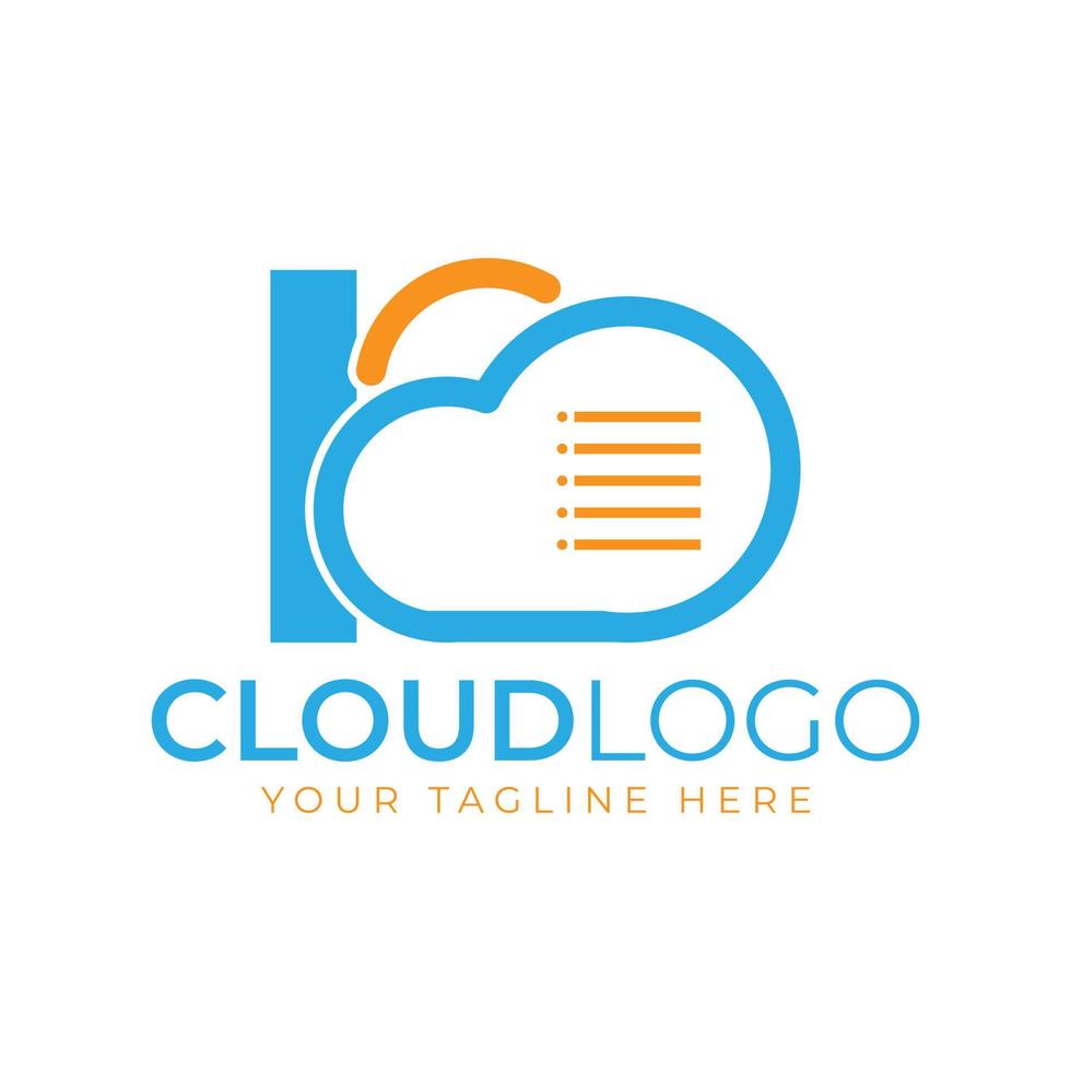 Cloud Tech Logo. Initial Letter I with Cloud and Document for Technology Concept. Data Software Weather Sign vector