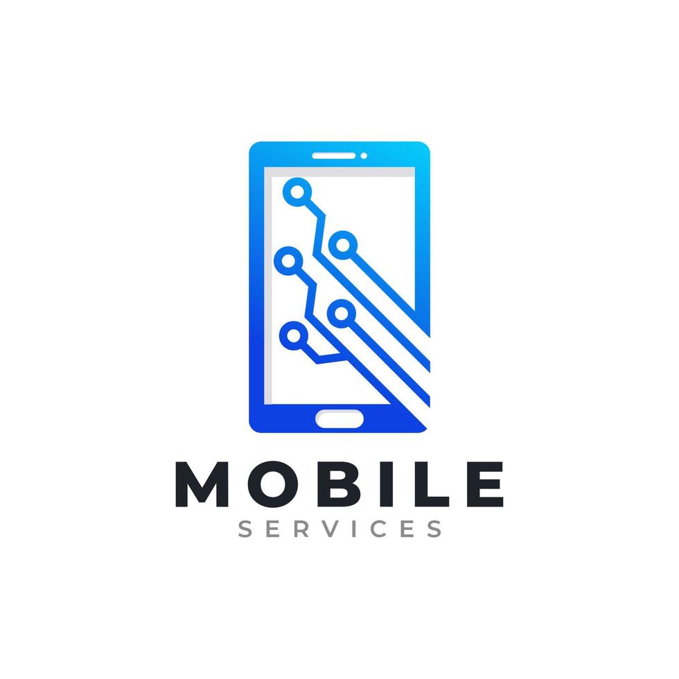 Mobile Service Logo Design Template. Phone Combined with Tech Circuit Icon Vector Illustration