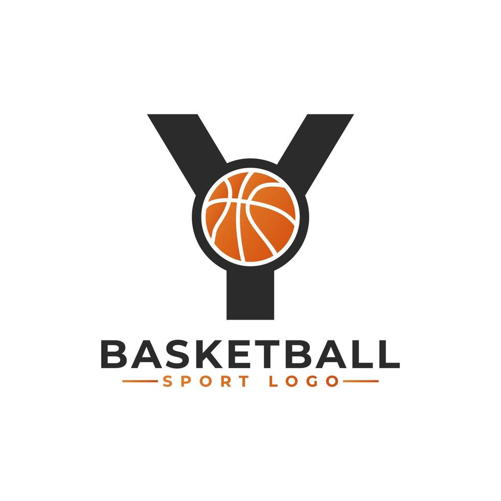 Letter Y with Basket Ball Logo Design. Vector Design Template Elements for Sport Team or Corporate Identity.
