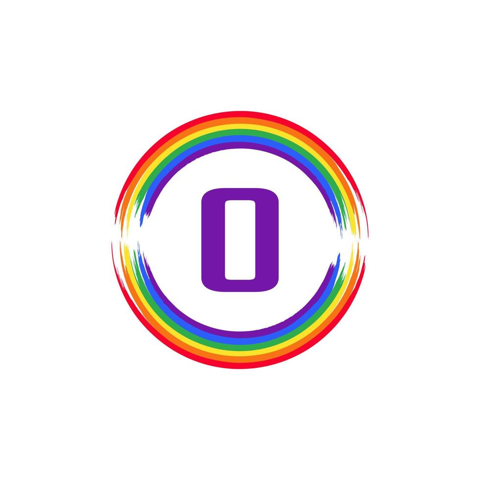 letra o dentro de la circular coloreada en el diseño del logotipo del cepillo de la bandera del color del arco iris inspiración para el concepto lgbt vector