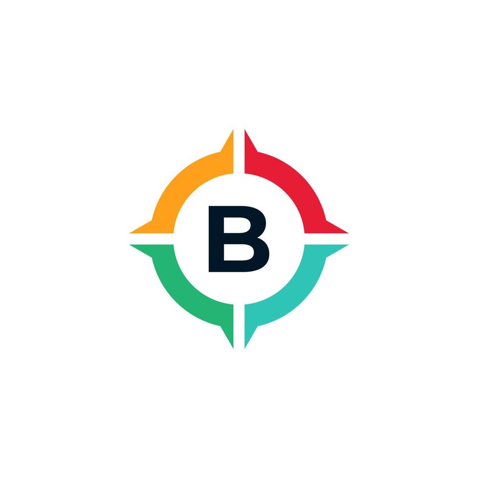 letra b colorida dentro del elemento de plantilla de diseño de logotipo de brújula vector