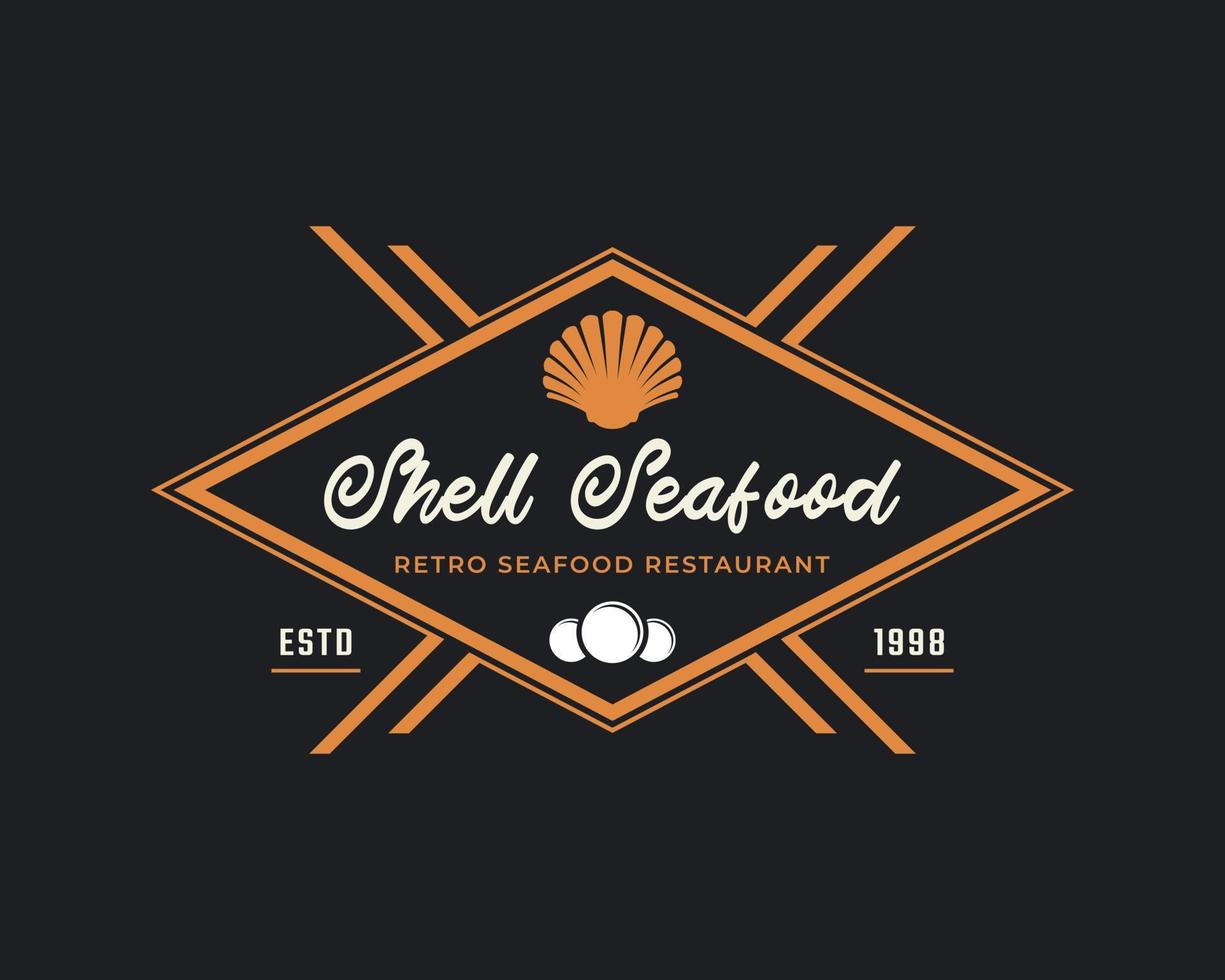 Classic Vintage Retro Label Badge for Seafood Seashell Pearl Oyster Scallop Shell Oyster Cockle Clam Mussel Logo Restaurant Design Inspiration vector