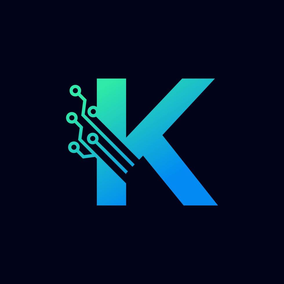 Tech Letter K Logo. Futuristic Vector Logo Template with Green and Blue Gradient Color. Geometric Shape. Usable for Business and Technology Logos.