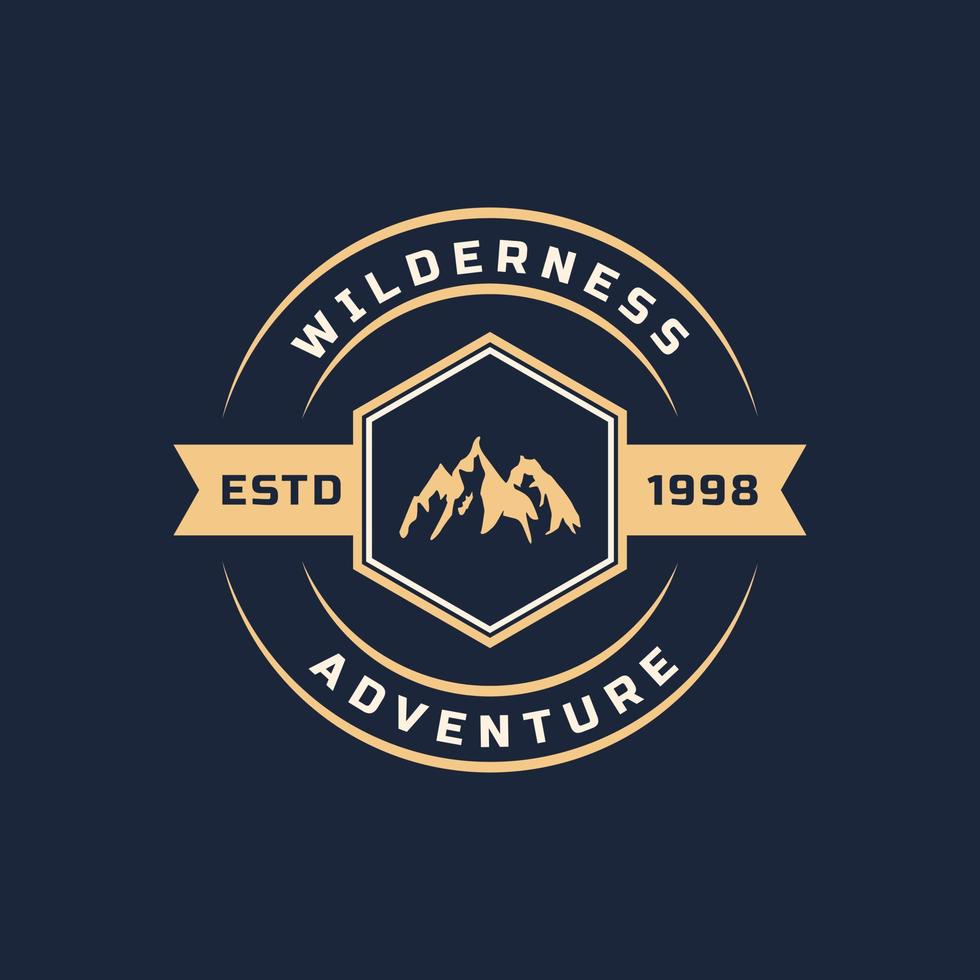 Vintage Retro Badge Wilderness Mountain Adventure Logo for Outdoor Camp Emblem Design Template vector