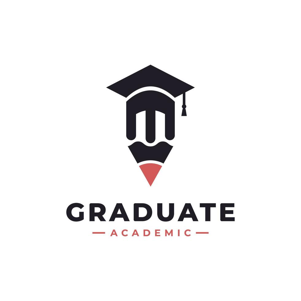lápiz de posgrado creativo con sombrero de toga para la educación escolar universidad campus académico inspiración para el diseño del logotipo vector