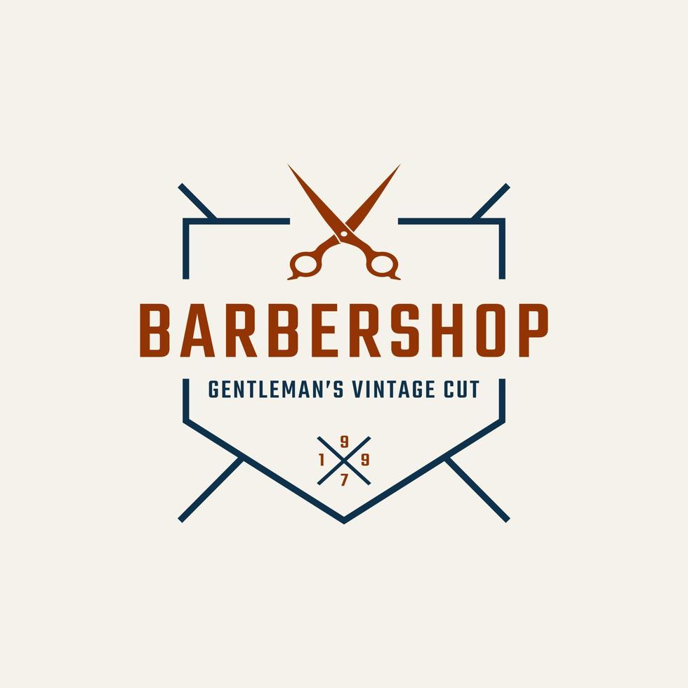 Vintage Emblem Badge Barber Shop Logo with Scissors Symbol for Gentleman Haircut in Retro Style Vector Illustration