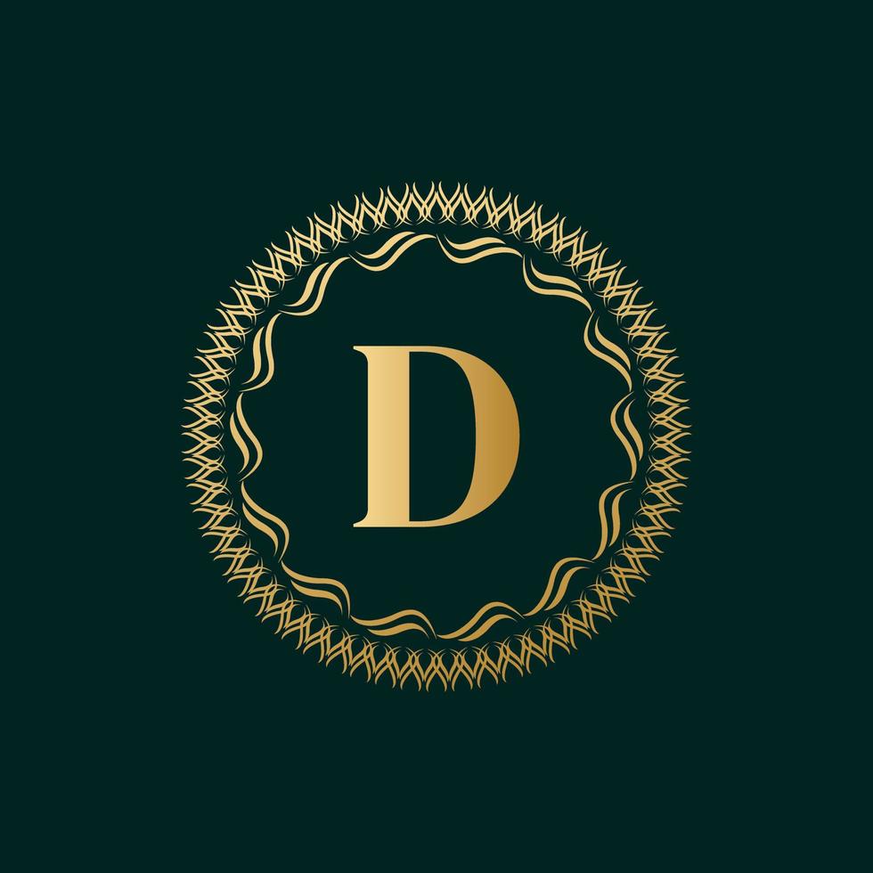 Emblem Letter D Weaving Circle Monogram Graceful Template. Simple Logo Design for Luxury Crest, Royalty, Business Card, Boutique, Hotel, Heraldic. Calligraphic Vintage Border. Vector Illustration