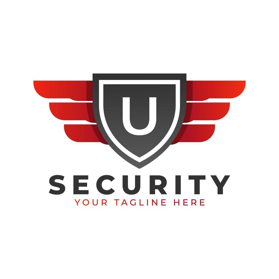 Security Logo. Initial U with Wings and Shield Icon. Car and Automotive Vector Logo Template