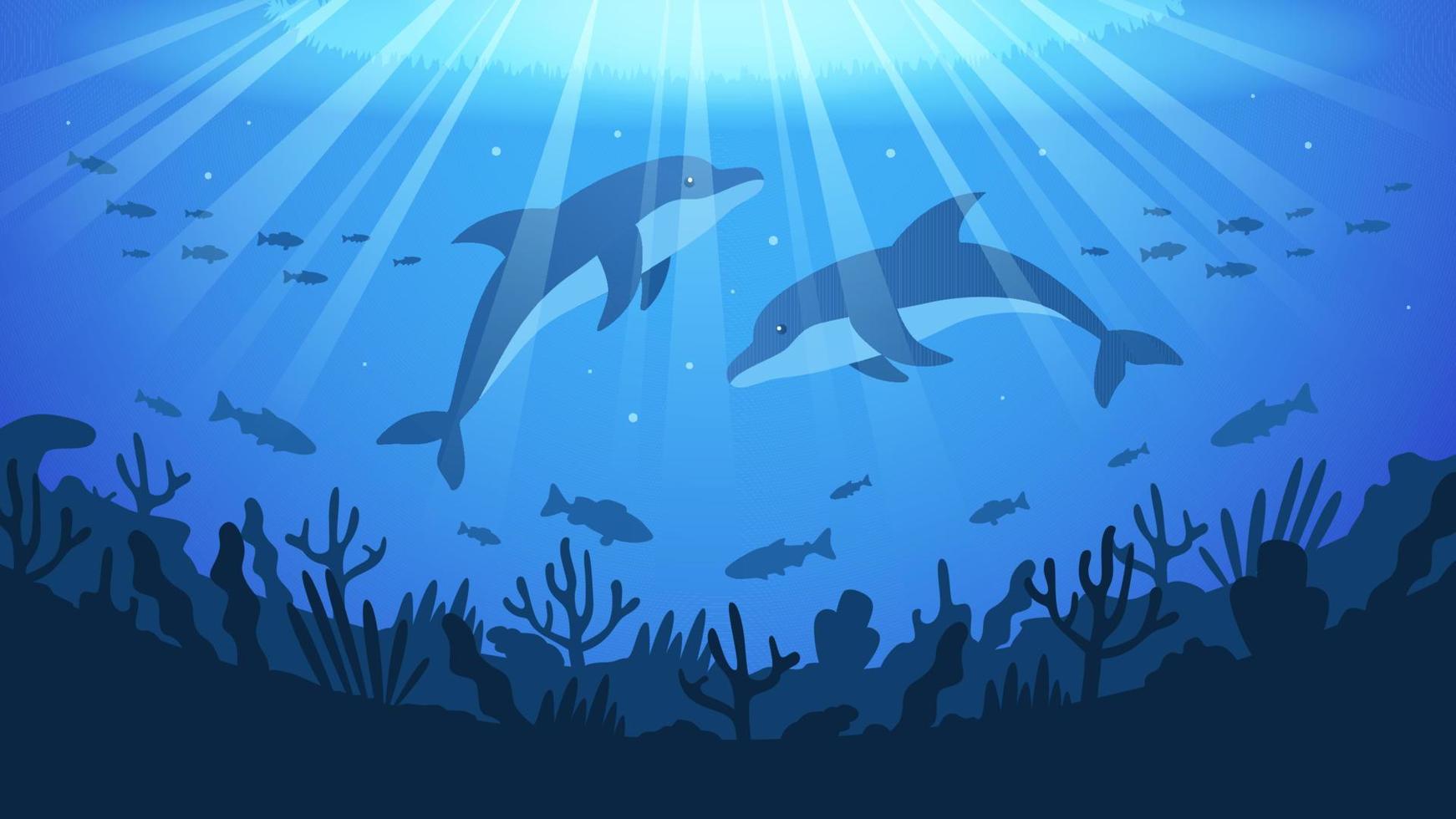 Ocean Background with Dolphin and Coral Reef vector