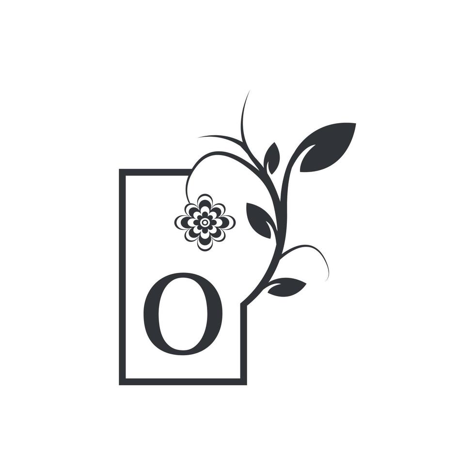 Elegant O Luxury Logo Square Frame Badge. Floral with Flowers Leaves. Perfect for Fashion, Jewelry, Beauty Salon, Cosmetics, Spa, Boutique, Wedding, Letter Stamp, Hotel and Restaurant Logo. vector