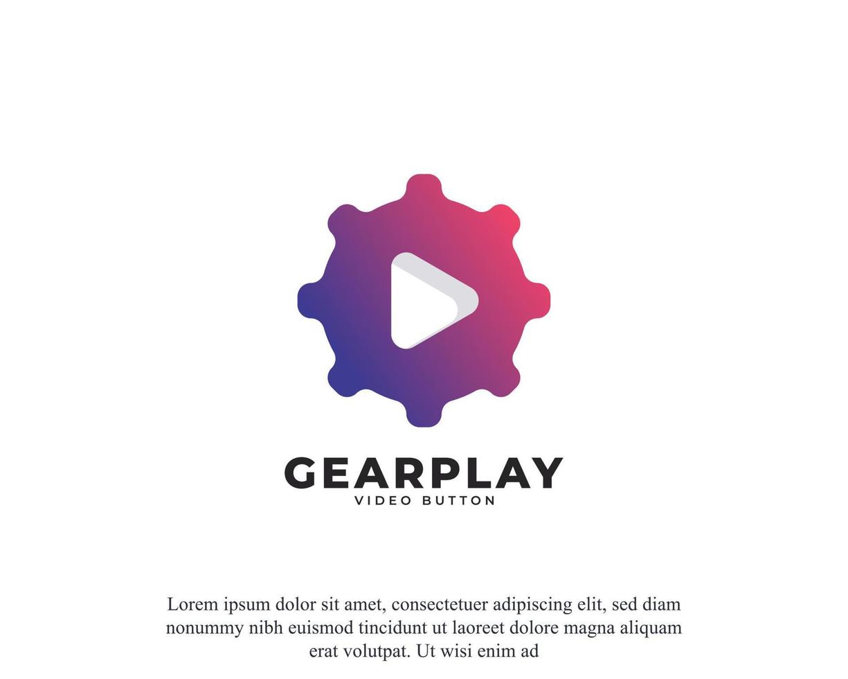 Play Symbol Combined with Gear Icon Logo Design Template Element vector