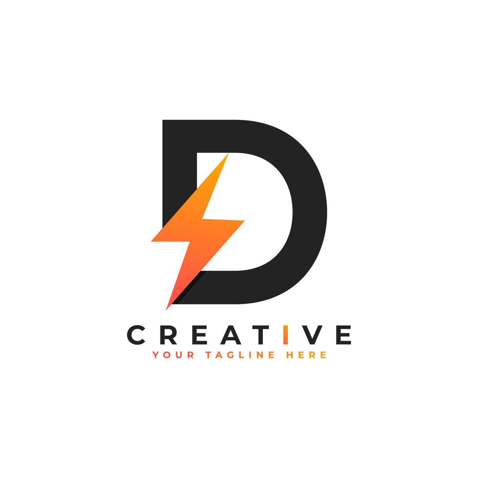 Initial Letter D Logo With Lighting Thunder Bolt. Alphabet Suitable for Fast, Power, Flash, Electric, Identity, Moving and Speed. vector