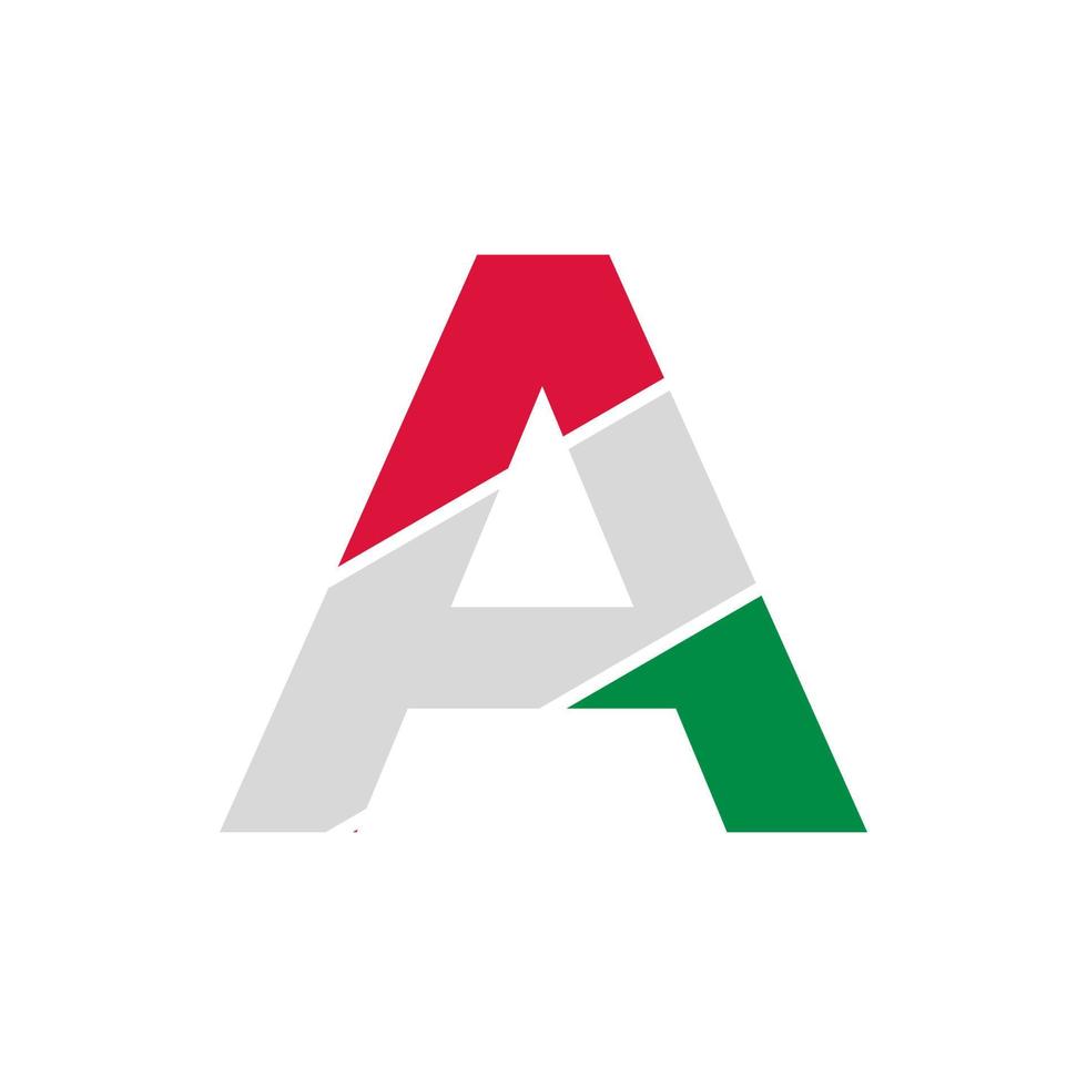 Initial Letter A Paper Cutout with Italian Flag Color Logo Design Template vector