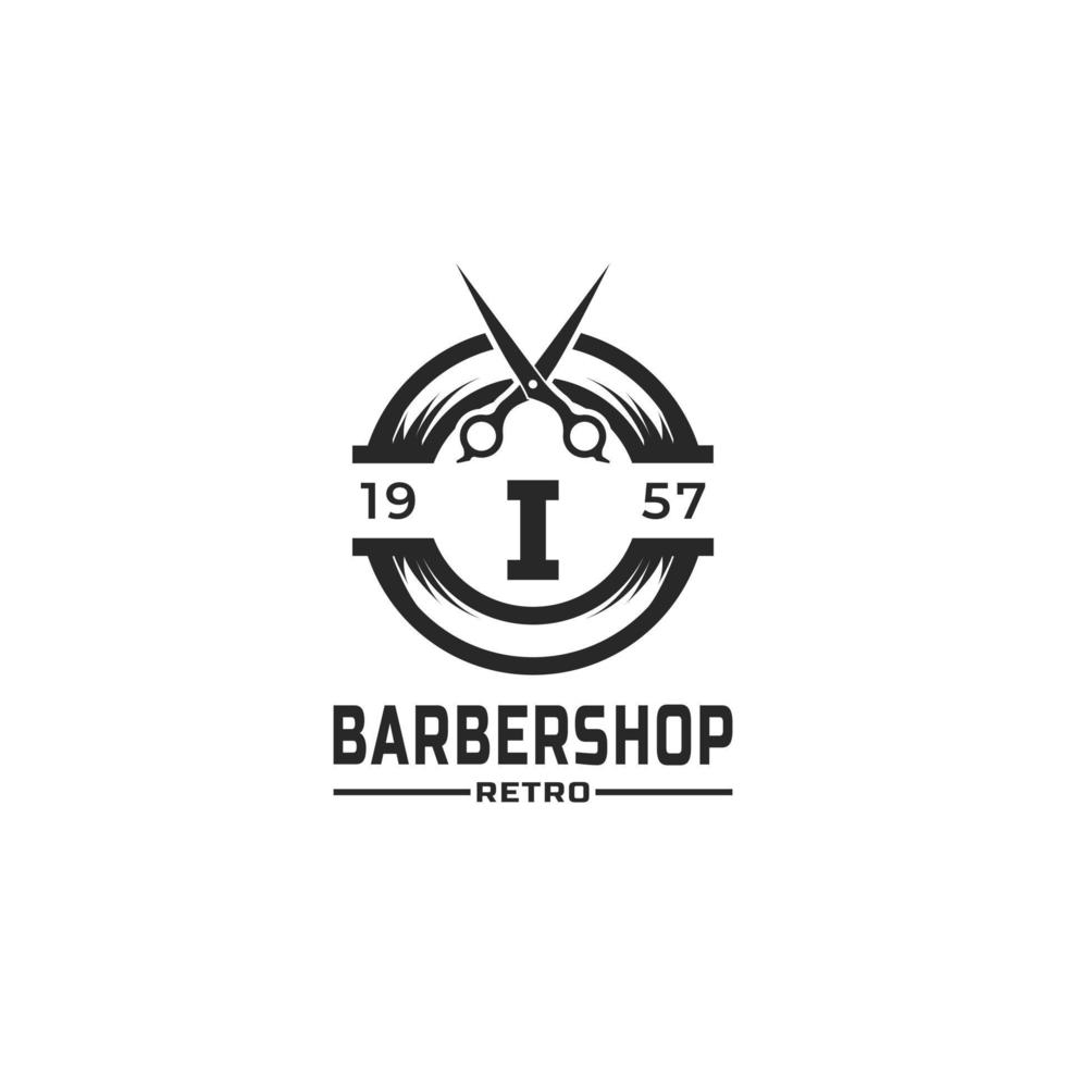 Letter I Vintage Barber Shop Badge and Logo Design Inspiration vector