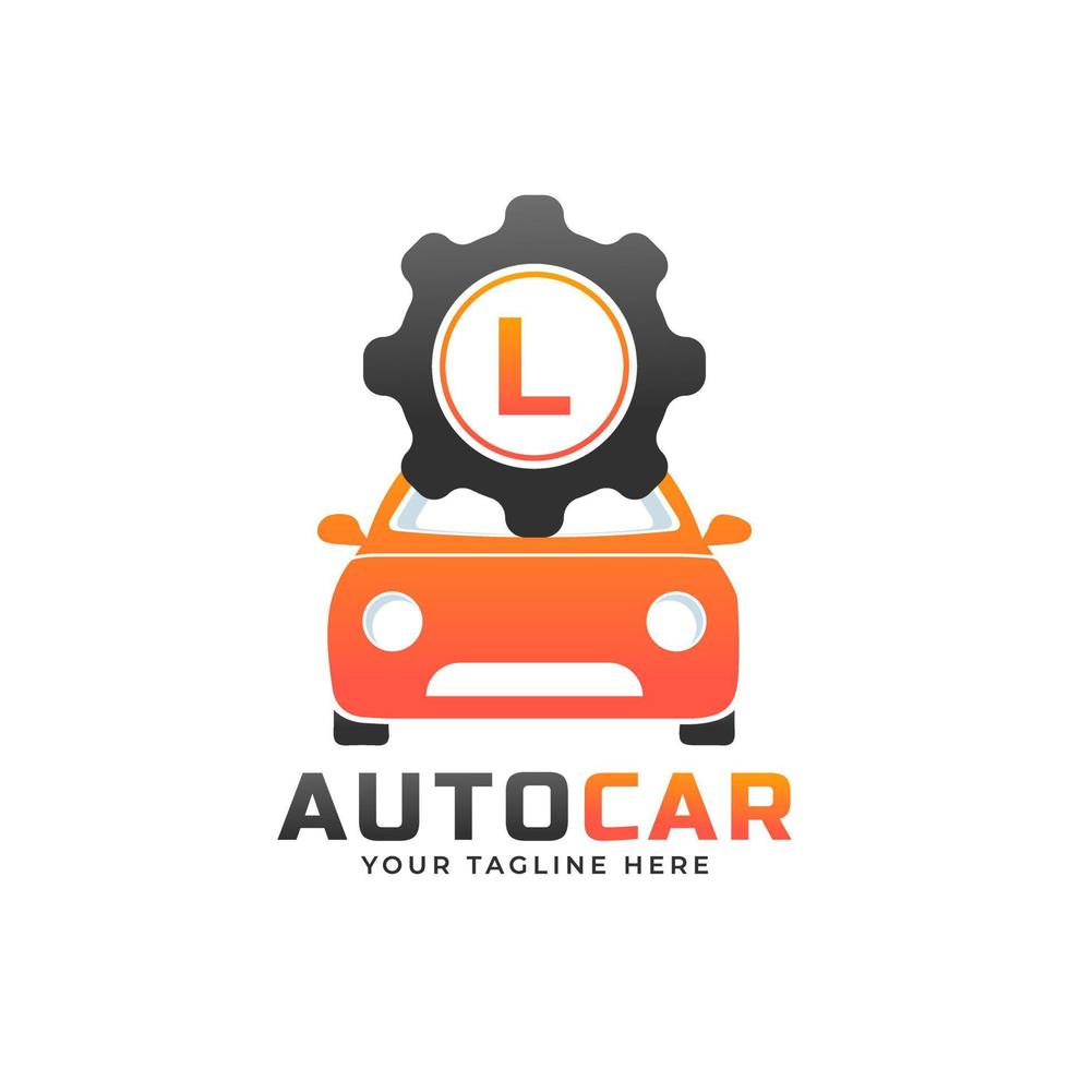 letra l con vector de mantenimiento de coche. concepto de diseño de logotipo automotriz de vehículo deportivo.