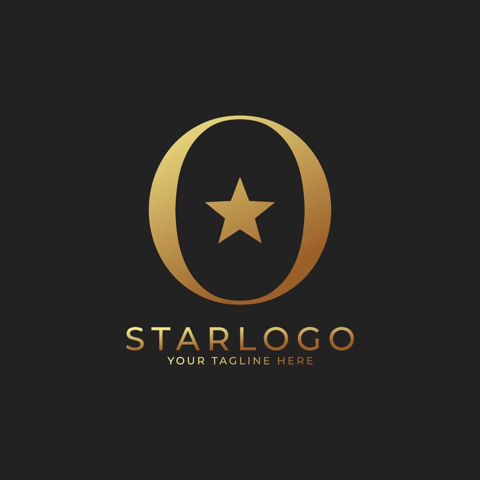 letra inicial abstracta o logotipo de estrella. oro una letra con combinación de icono de estrella. utilizable para logotipos comerciales y de marca. vector