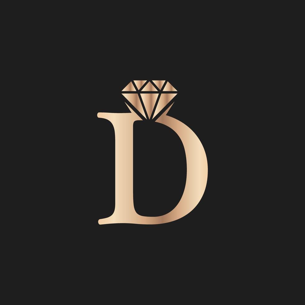 letra dorada lujo d con símbolo de diamante. inspiración de diseño de logotipo de diamante premium vector