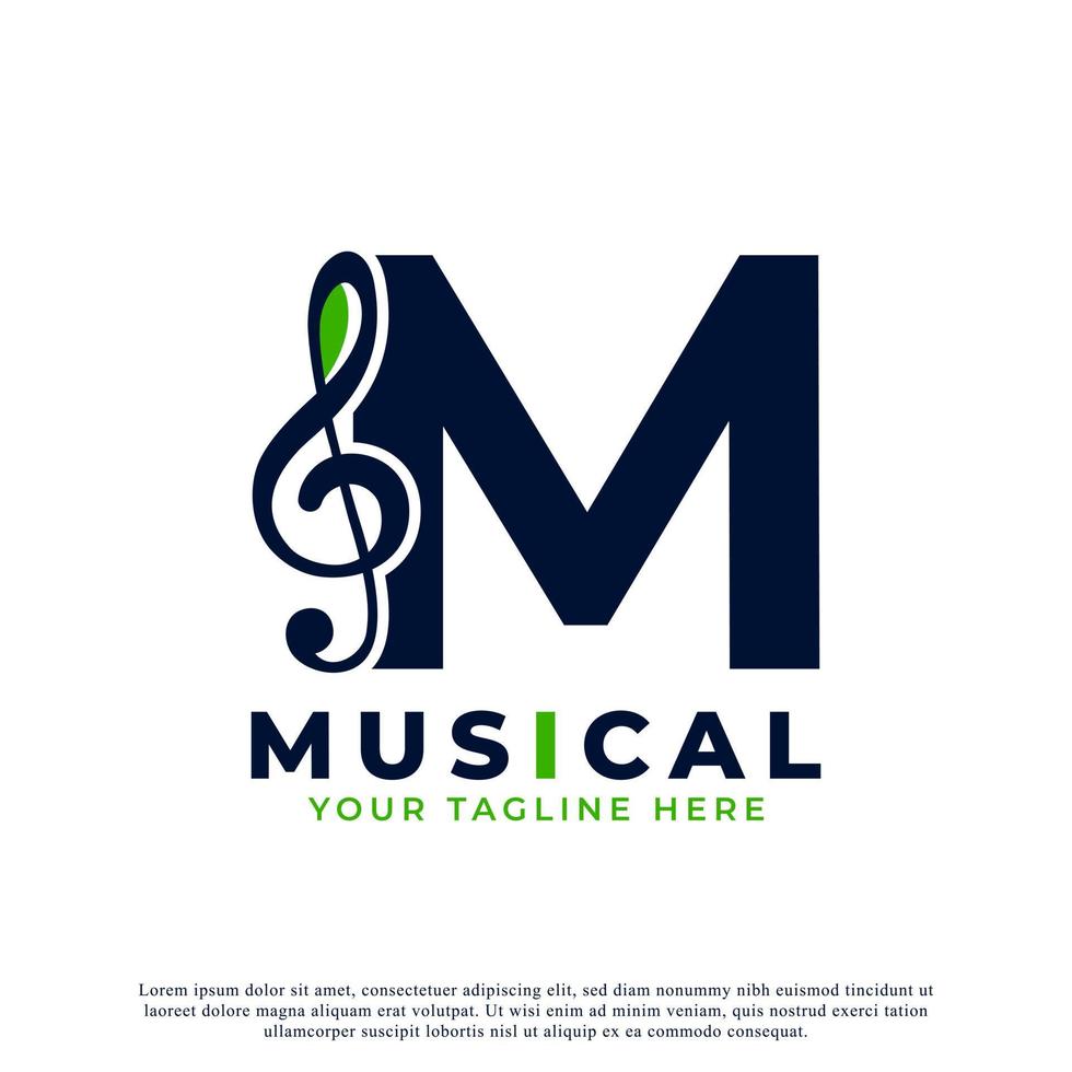 Letter M with Music Key Note Logo Design Element. Usable for Business, Musical, Entertainment, Record and Orchestra Logos vector