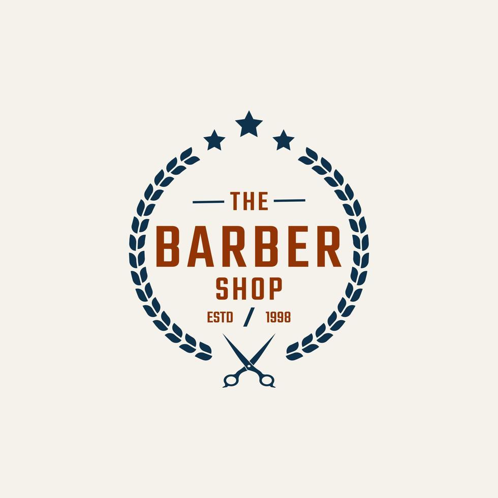 insignia de emblema vintage logotipo de barbería con símbolo de tijeras para corte de pelo de caballero en ilustración vectorial de estilo retro vector