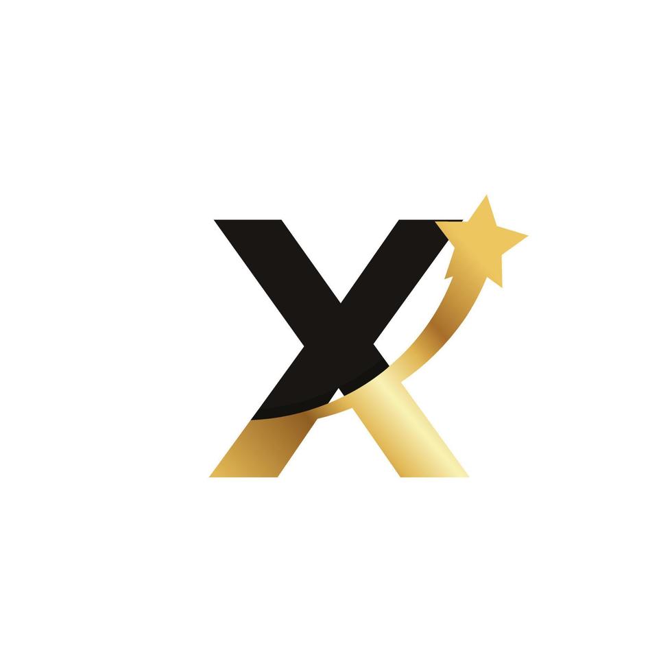 letra inicial x elemento de plantilla de símbolo de icono de logotipo de estrella dorada vector