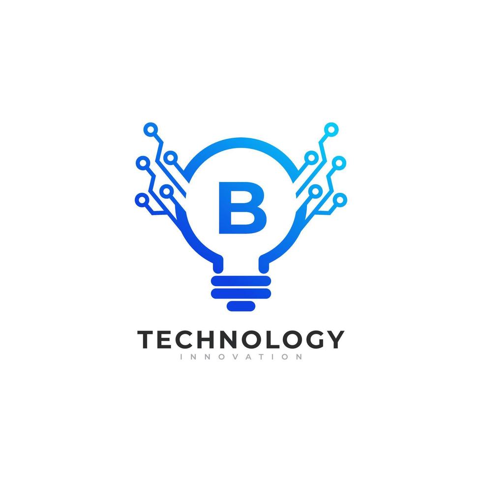 Letter B Inside Lamp Bulb Technology Innovation Logo Design Template Element vector