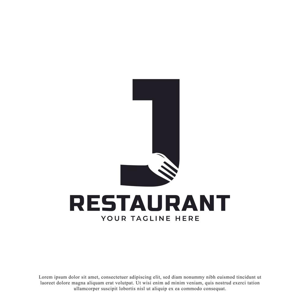 logotipo del restaurante. letra inicial j con tenedor de cuchara para plantilla de diseño de icono de logotipo de restaurante vector